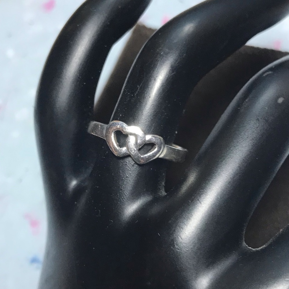 925 Linked Hearts Solid Sterling Silver Ring Size… - image 1